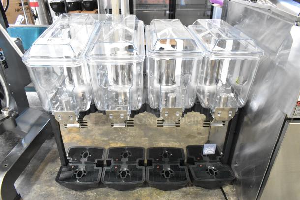 BRAND NEW Carnival King Coldream 4M beverage dispenser, stainless steel, 4x3-gallon bowls, 115V, 1 Phase, minor scratches.