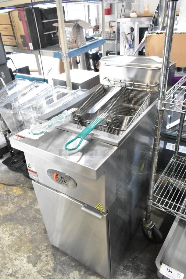 BRAND NEW Cooking Performance Group 351FFOP40N stainless steel fryer, 40 lb capacity, natural gas, with 2 fry baskets.