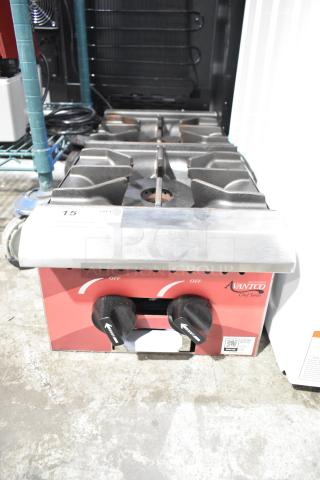 Brand new Avantco 177CAGR212 stainless steel 2-burner commercial range, 25,000 BTU, natural gas, scratch and dent condition.