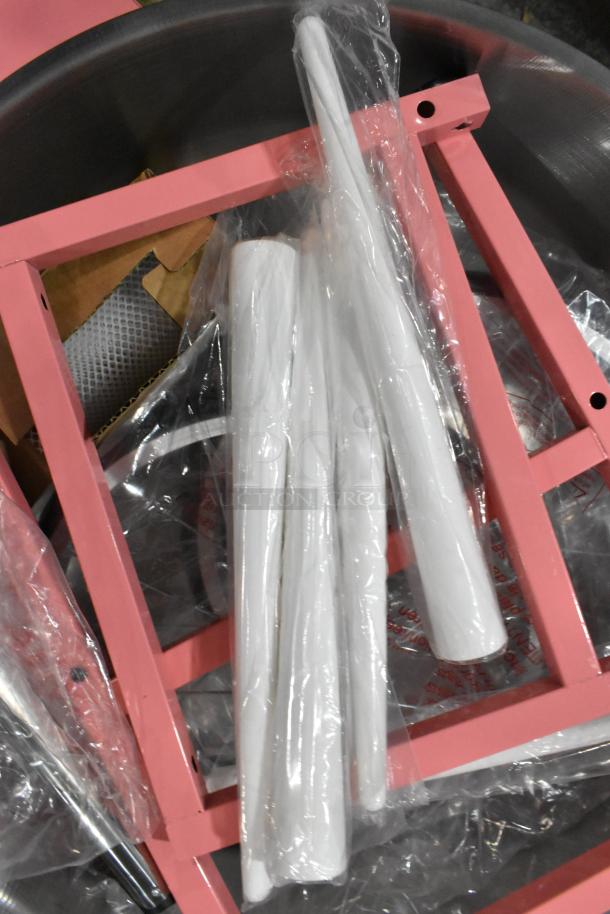 Brand new Carnival King 382CCM21CT cotton candy machine parts; pink frame; 21" stainless steel bowl; missing axle.