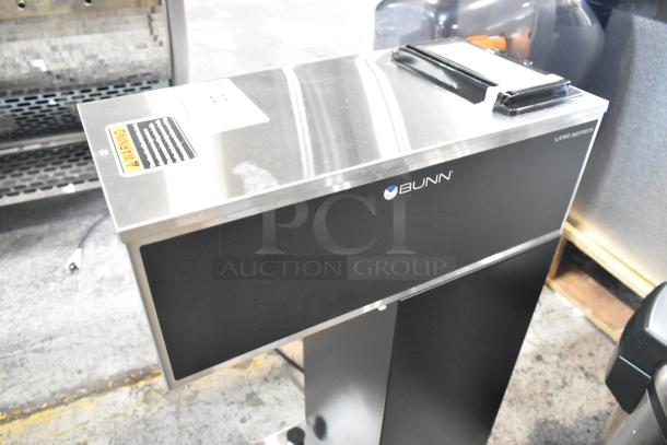BRAND NEW SCRATCH AND DENT 2025 Bunn VPR-APS stainless steel pourover airpot coffee brewer, 120V, with warning label.