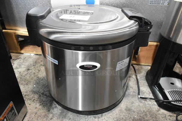 Brand new Galaxy 177RWGB90 90 cup electric rice warmer. Stainless steel, 120 volts, 1 phase, scratch and dent condition.