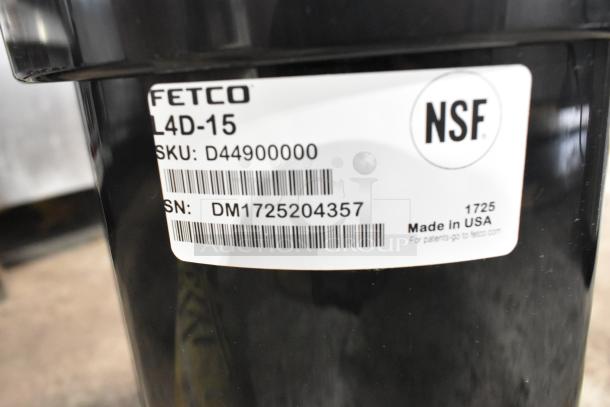 2025 Fetco L4D-15 Luxus 1.5 Gallon Stainless Steel Coffee Server. Brand new, scratch and dent. NSF certified tag visible.
