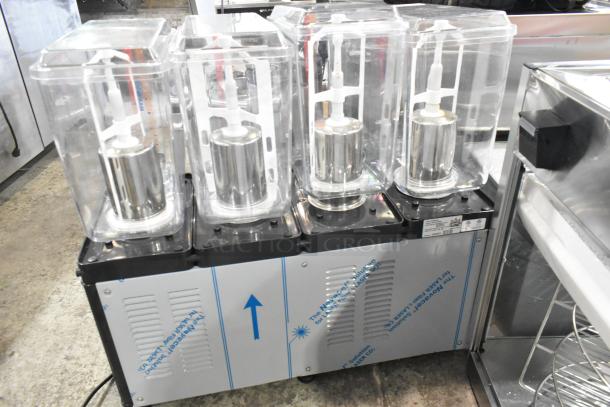 Brand new Carnival King Jetcof 480M beverage dispenser, four 5-gallon bowls, stainless steel, scratch and dent condition.
