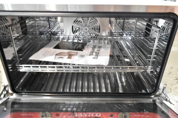 Brand new Avantco 177CO16 stainless steel half-size countertop convection oven, 1.5 cu. ft., 120V, with scratch and dent.