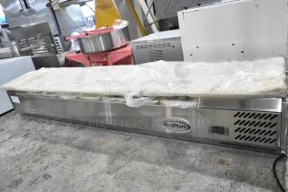 2025 KoolMore SCDC-8P-SG stainless steel eight pan refrigerated countertop prep station, brand new scratch and dent condition.