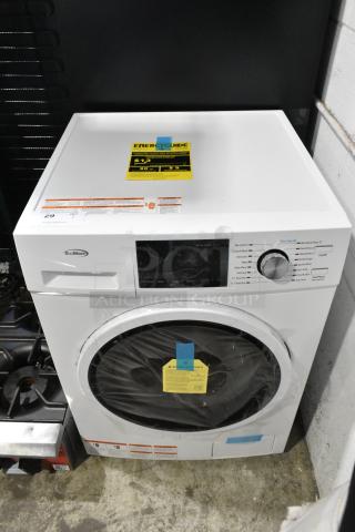 Brand new KoolMore FLC-3CWH washer & dryer combo, 2.7 cu. ft., 120V, with visible labels and EnergyGuide tag.