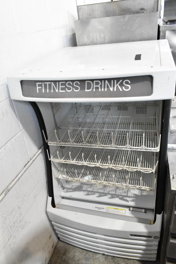 Beverage Air BZ13-1-W Grab N Go Merchandiser; metal, open shelves, label "Fitness Drinks," 115 volts, 1 phase.