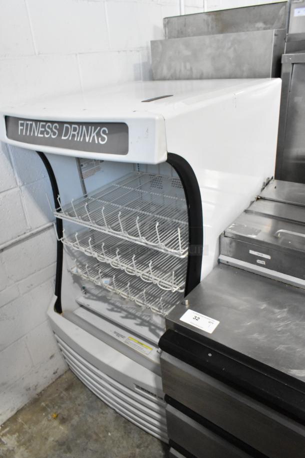 Beverage Air BZ13-1-W open grab-n-go merchandiser, metal, 115 volts, 1 phase, "Fitness Drinks" label, moderate wear.