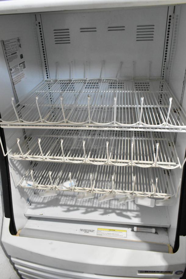 Beverage Air BZ13-1-W commercial metal merchandiser, open display, 115 volts, 1 phase, with wire shelves, white finish.