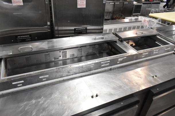 Silver King SKPZ72D stainless steel pizza prep table with 5 drawers, 115 volts, 1 phase, used condition with visible labels.
