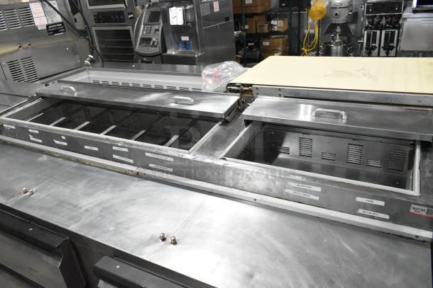 Silver King SKPZ72D stainless steel pizza prep table with 5 drawers. Features include ingredient compartments, 115V, 1 phase.