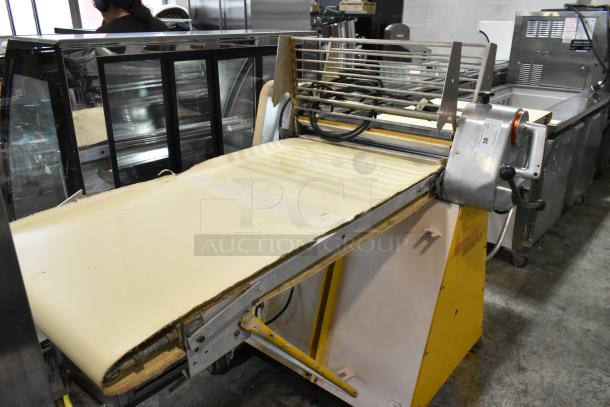 Seewer Rondo SS063C commercial dough sheeter, metal, floor style, reversible, 250V, visible wear, model SS063C label.