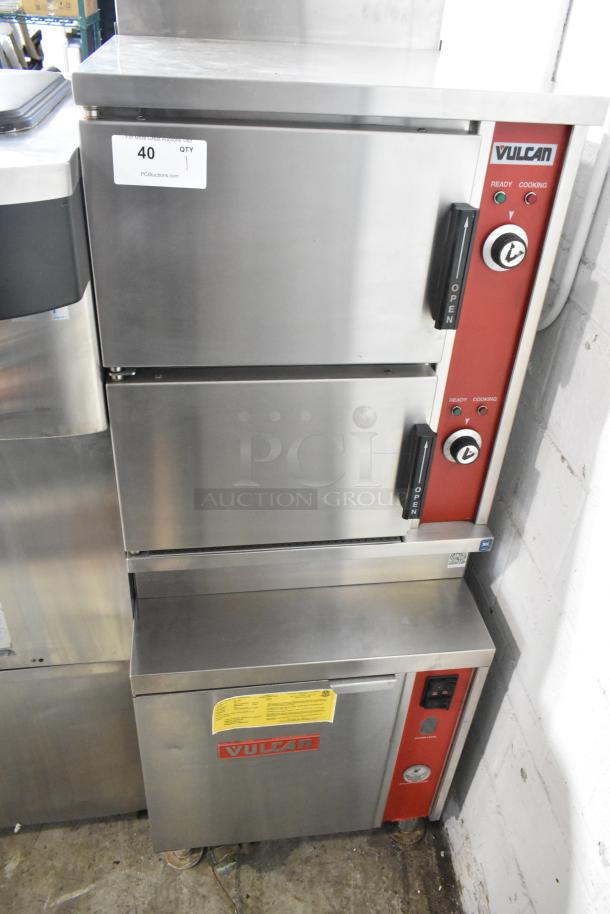 Vulcan VHX24G-AAP stainless steel commercial steam cabinet, 2 deck, natural gas, 270,000 BTU, with control panel and labels.