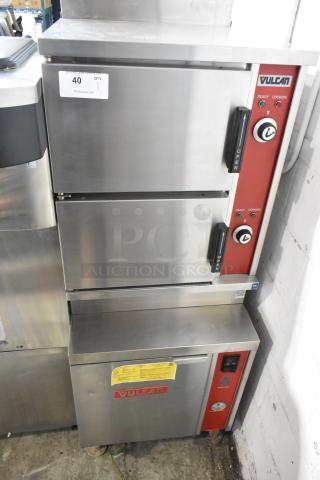 Vulcan VHX24G-AAP stainless steel commercial steam cabinet, 2 deck, natural gas, 270,000 BTU, with control panel and labels.