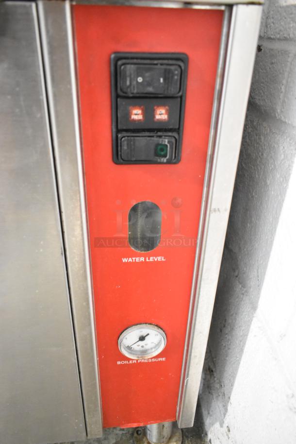 Vulcan VHX24G-AAP Stainless Steel Steam Cabinet, dual-deck, gas-powered, water level and boiler pressure indicators shown.
