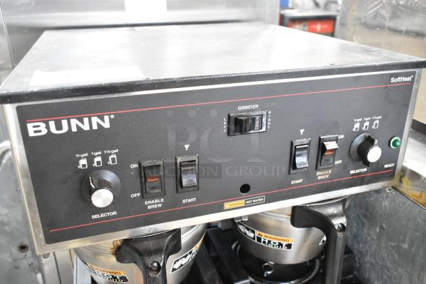 Bunn DUAL SH Stainless Steel Double Coffee Machine with hot water dispenser, 2 satellite servers, 2 metal brew baskets, gently used.