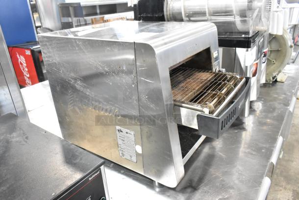 Star Holman QCS-2-80C stainless steel commercial conveyor toaster oven, 208V, 1 phase, with visible control panel and branding.