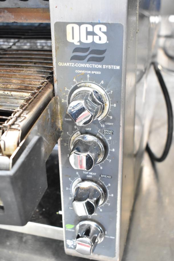 Star Holman QCS-2-80C Stainless Steel Conveyor Toaster Oven, controls shown; commercial, 208V, 1 phase.