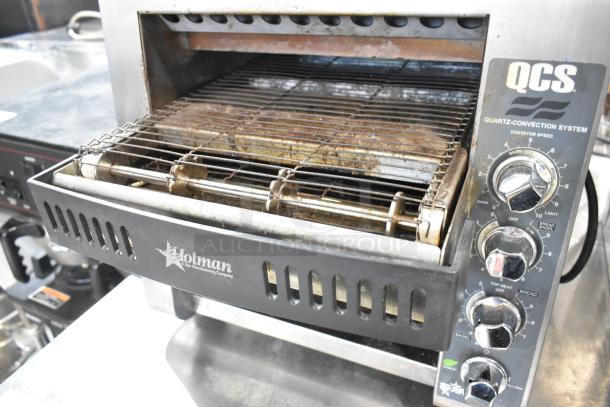 Star Holman QCS-2-80C conveyor toaster oven, stainless steel, visible controls, used condition, 208 volts, 1 phase.