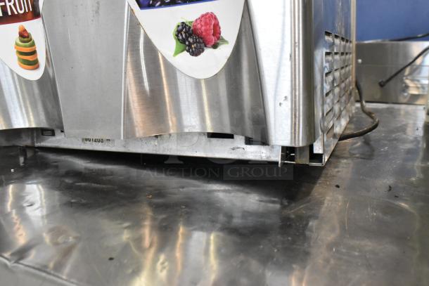 Bunn ULTRA-2 stainless steel commercial double hopper slushie machine, no lids, visible signs of wear.