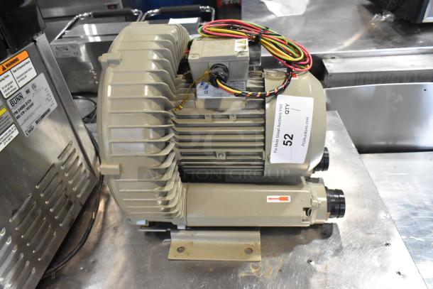 Emore Horn EHS-429 Motor, 220-240V, 1 phase, mounted, with colorful wiring. Auction tag visible on side.