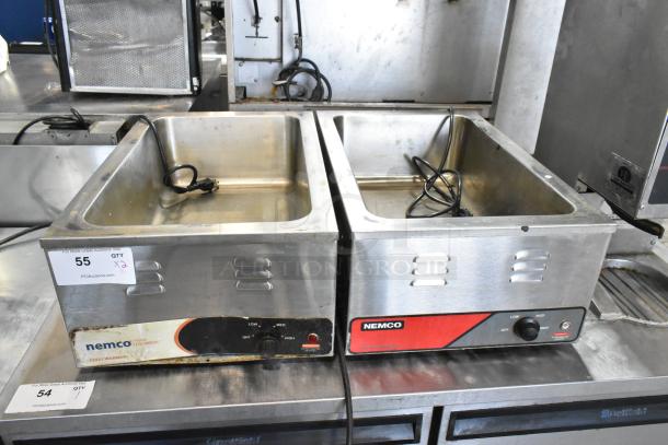 2 Nemco 6055A stainless steel commercial food warmers, good used condition, 120 volts, 1 phase, adjustable temperature controls.