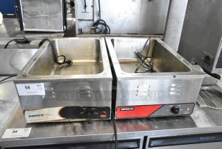 2 Nemco 6055A stainless steel commercial food warmers, good used condition, 120 volts, 1 phase, adjustable temperature controls.
