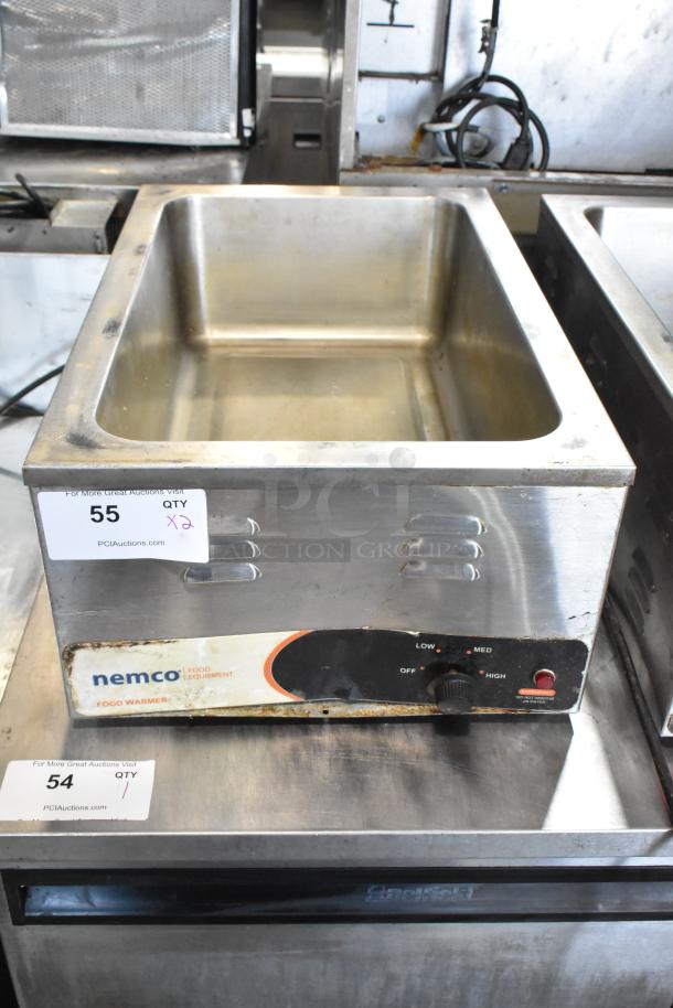 Nemco 6055A Stainless Steel Countertop Food Warmer, 120V, 1 Phase, visible control panel, pre-owned condition.