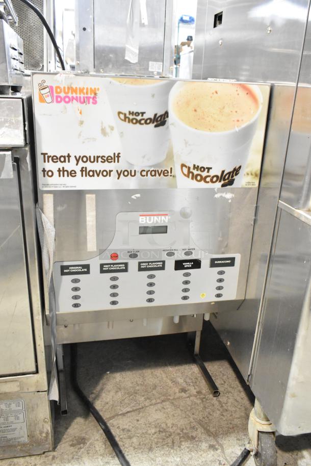 Bunn IMIX-5 stainless steel commercial cappuccino machine, 120/208-240 volts, countertop model, Dunkin' Donuts branding.