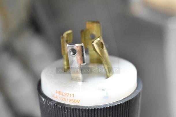 Bunn IMIX-5 cappuccino machine plug, shows HBL2711 label, 30A 125/250V, highlighting electrical specs.