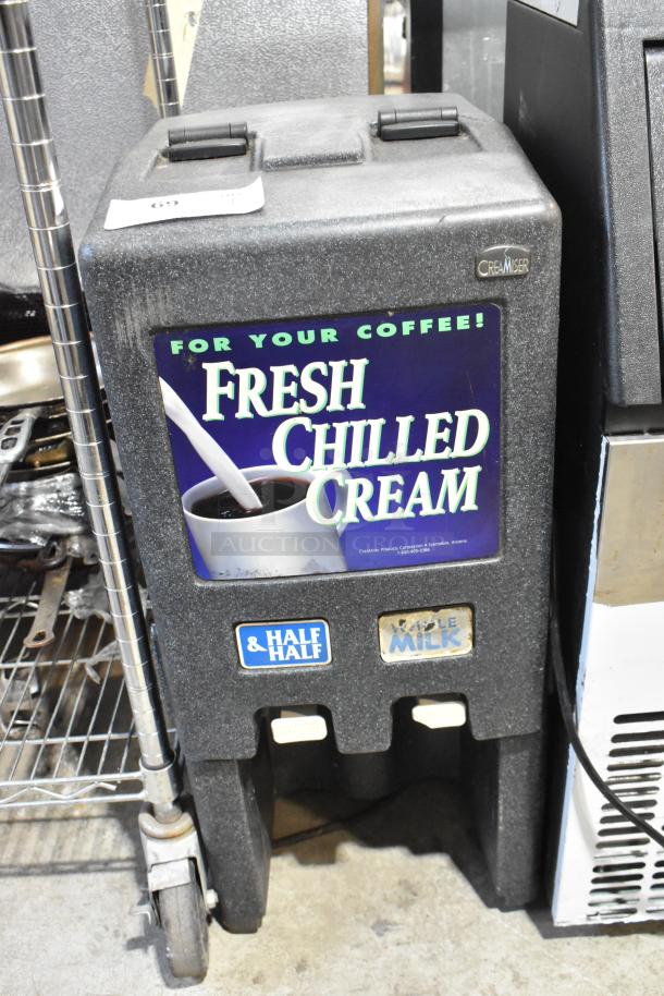 Creamiser 210 Metal Commercial Countertop Dairy Dispenser, "Fresh Chilled Cream" label, 110V, 1 Phase, good condition.