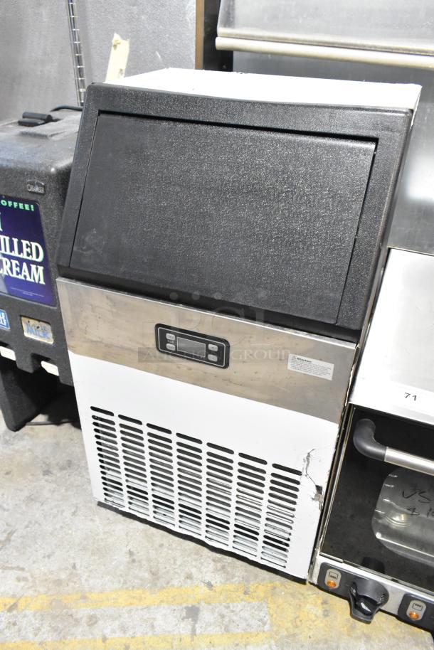 HZB-45 stainless steel commercial ice machine, self-contained, 115 volts, 1 phase, digital display, minor exterior wear.