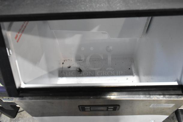 HZB-45 Stainless Steel Ice Machine, 115V, 1 Phase, visible interior, shows signs of use. Model: HZB-45. Self-contained unit.