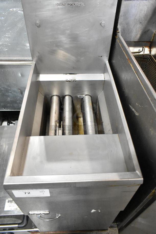 Pitco Frialator 40C stainless steel commercial deep fat fryer, natural gas, 105,000 BTU, with 2 metal fry baskets.