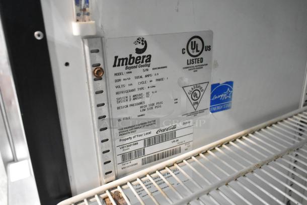 Imbera VR06 Metal Commercial Single Door Cooler with visible tags, 115 volts, energy-efficient, UL listed.