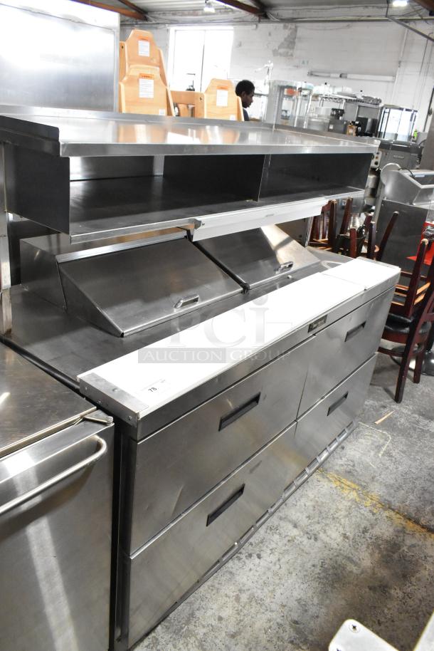 Delfield stainless steel sandwich prep table, Bain Marie mega top, 4 drawers, over shelf. 115V, 1 phase, excellent condition.
