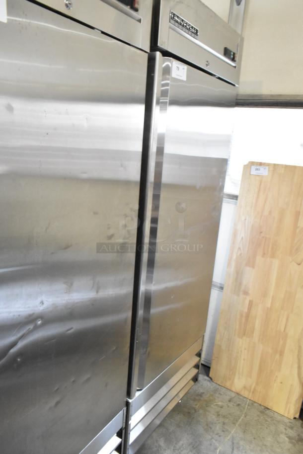 Universal Coolers RIFI-30 stainless steel commercial freezer, single door, with poly coated racks on casters. 115V, 1 phase.