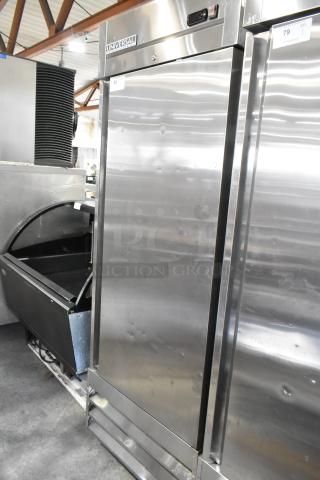 Universal Coolers RICI-30 stainless steel single door reach-in cooler with poly coated racks, commercial casters.