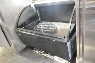Federal Metal Commercial Floor Style Horizontal Grab N Go Merchandiser, black finish, visible wear, interior shelving.