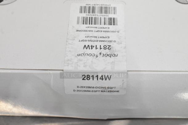 Brand new Robot Coupe 28114W dicing kit, 25/32", with minor box scratches. Label shows "D-20X20MM-DICING EQPT."