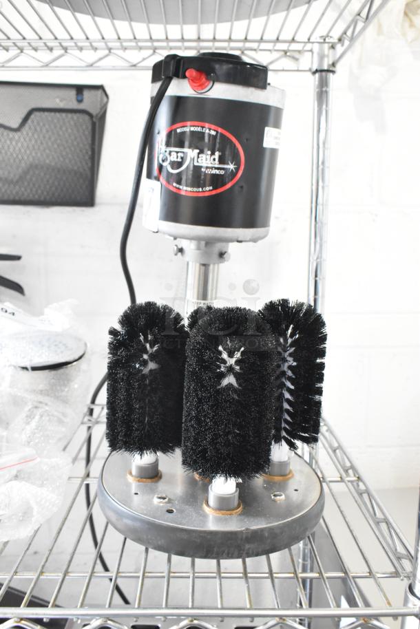 Bar Maid A-200 Upright Bar Glass Washer, brand new with minor scratches. Features brushes and label. 115V, 1 Phase.