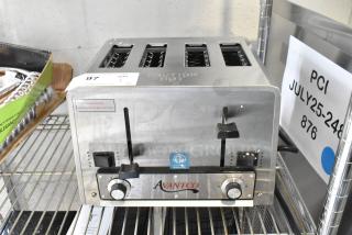 Brand new Avantco 184THD27208 medium-duty 4-slice commercial toaster with 1.5" slots, 208 volts, and bagel switch.