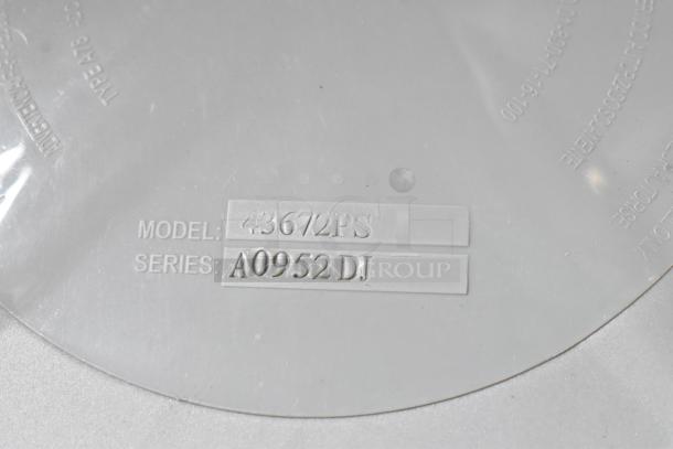 Proctor Silex 43672PS label showing model and series numbers on coffee maker packaging.