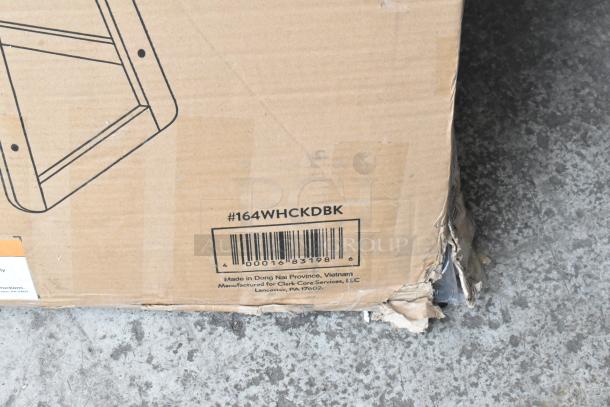 BRAND NEW SCRATCH AND DENT! Lancaster black wooden high chair, model 164WHCKDBK, unassembled in damaged box.