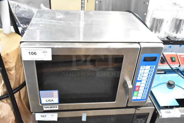 BRAND NEW Solwave SWA18T stainless steel commercial microwave. Features push-button controls, 208/240V, 1 phase. Scratch and dent condition.