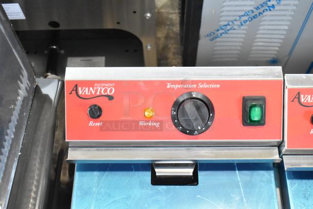 Brand new Avantco 177F202 electric countertop fryer control panel with temperature dial, reset button, and working indicator.