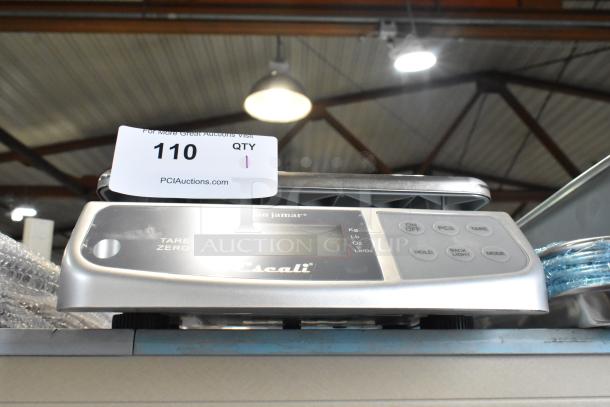 San Jamar Escali SCDGM66 66 lb. digital kitchen scale, brand new, scratch and dent condition, multi-function, visible controls.