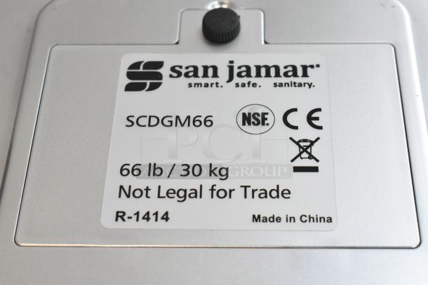 Brand new San Jamar Escali SCDGM66 digital kitchen scale, 66 lb capacity, scratch and dent condition, NSF certified, not legal for trade, CE marked, made in China.