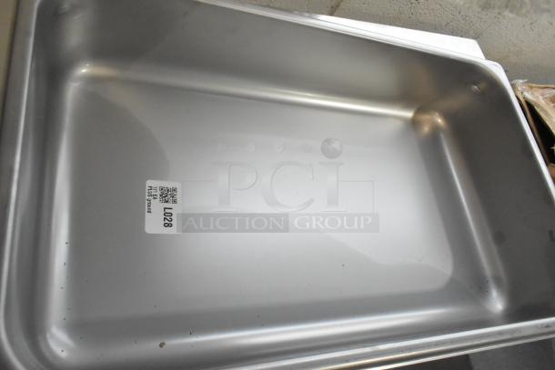 5 new items including Vigor 4" deep stainless steel hotel pan, model 24711422. Scratch and dent condition.
